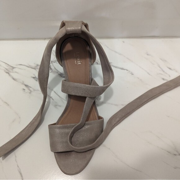 Lewit Beige Gold Silver Shimmer Glimmer Chunky Heel Ankle Bow 38 Made in Italy - Picture 8 of 13